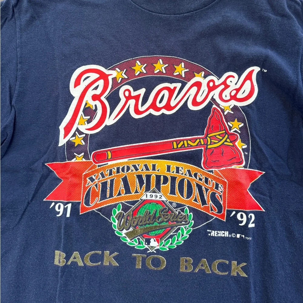 Vintage vtg braves 90s 1992 navy blue M - Picture 5 of 5